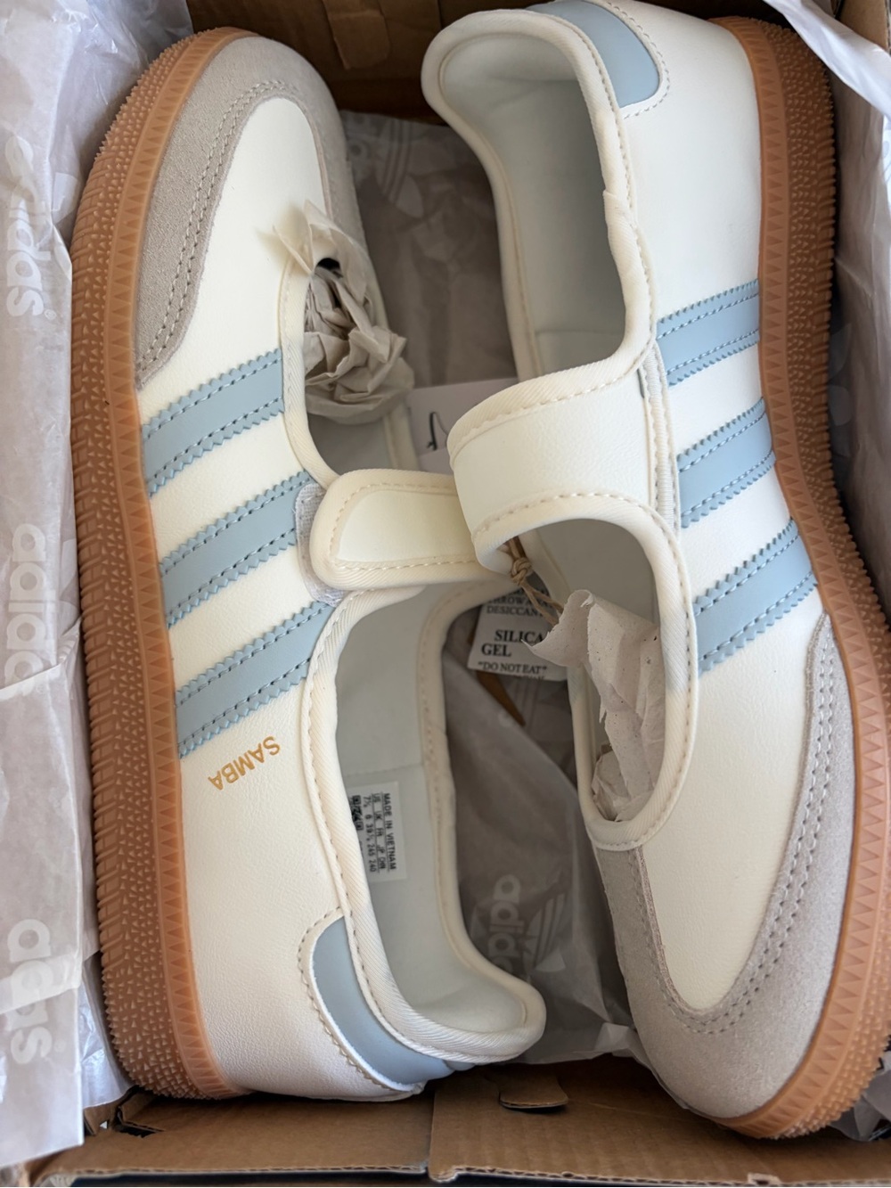 Adidas Samba Leather Mary Jane Sneakers - White & Light Blue